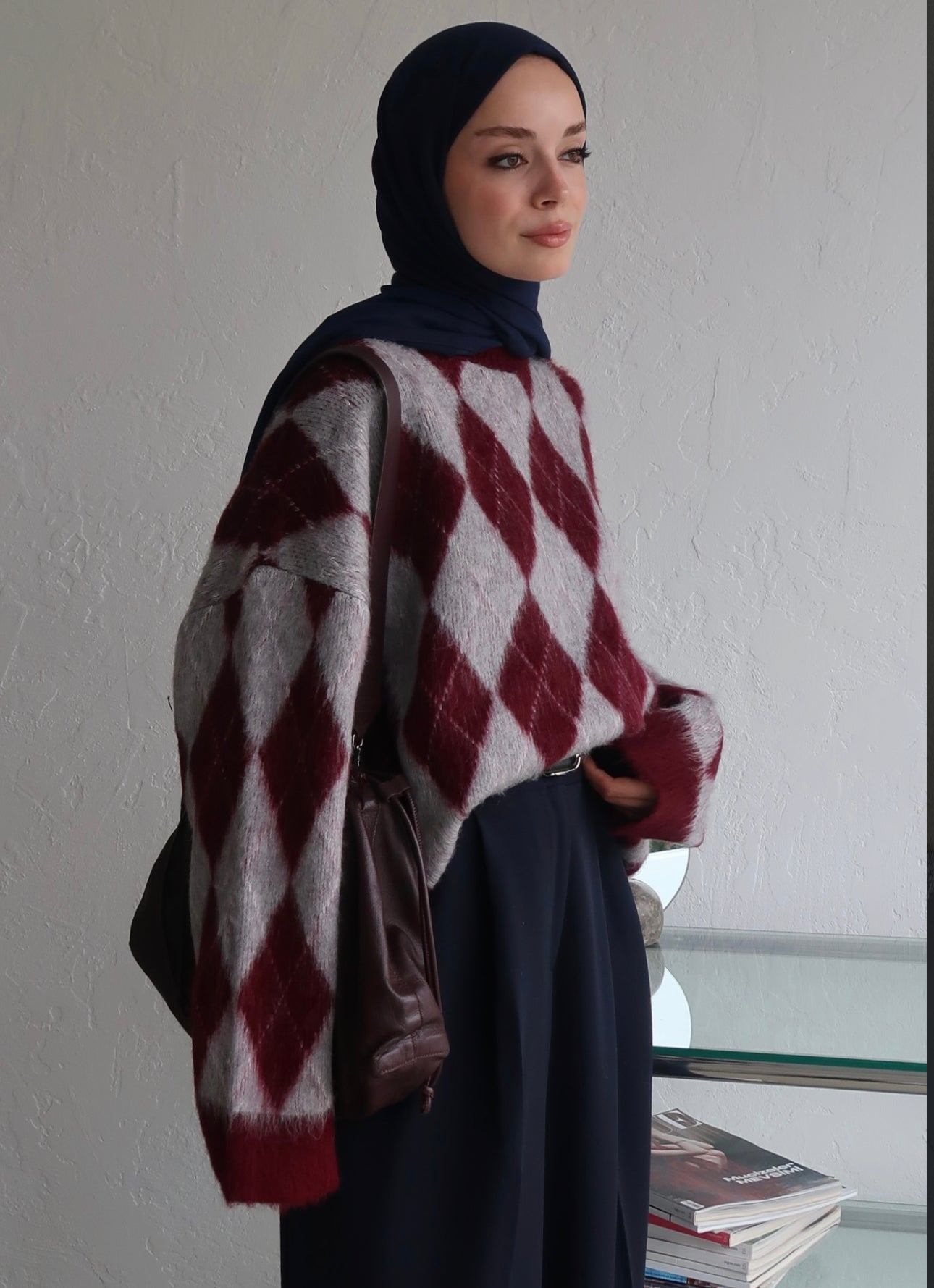 Woodson Knit Sweater – Bordeaux & Grey