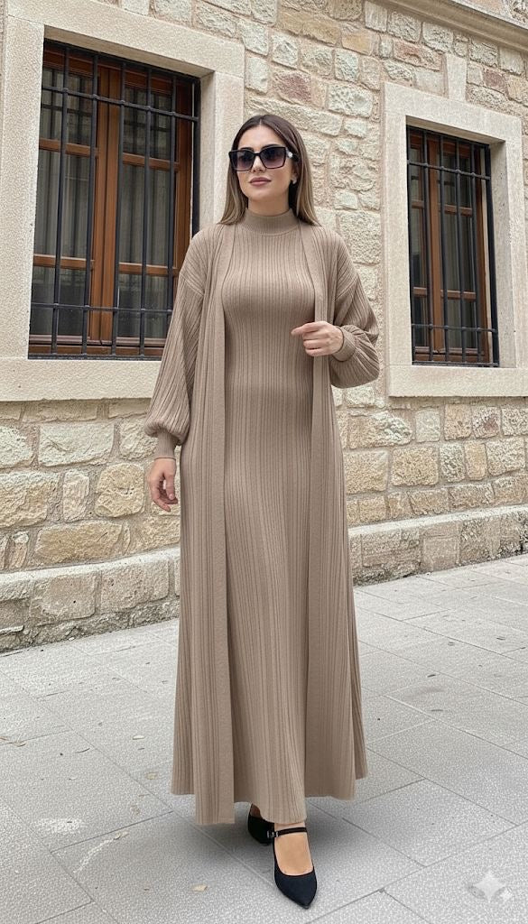 Two piece ribbed set - mocha