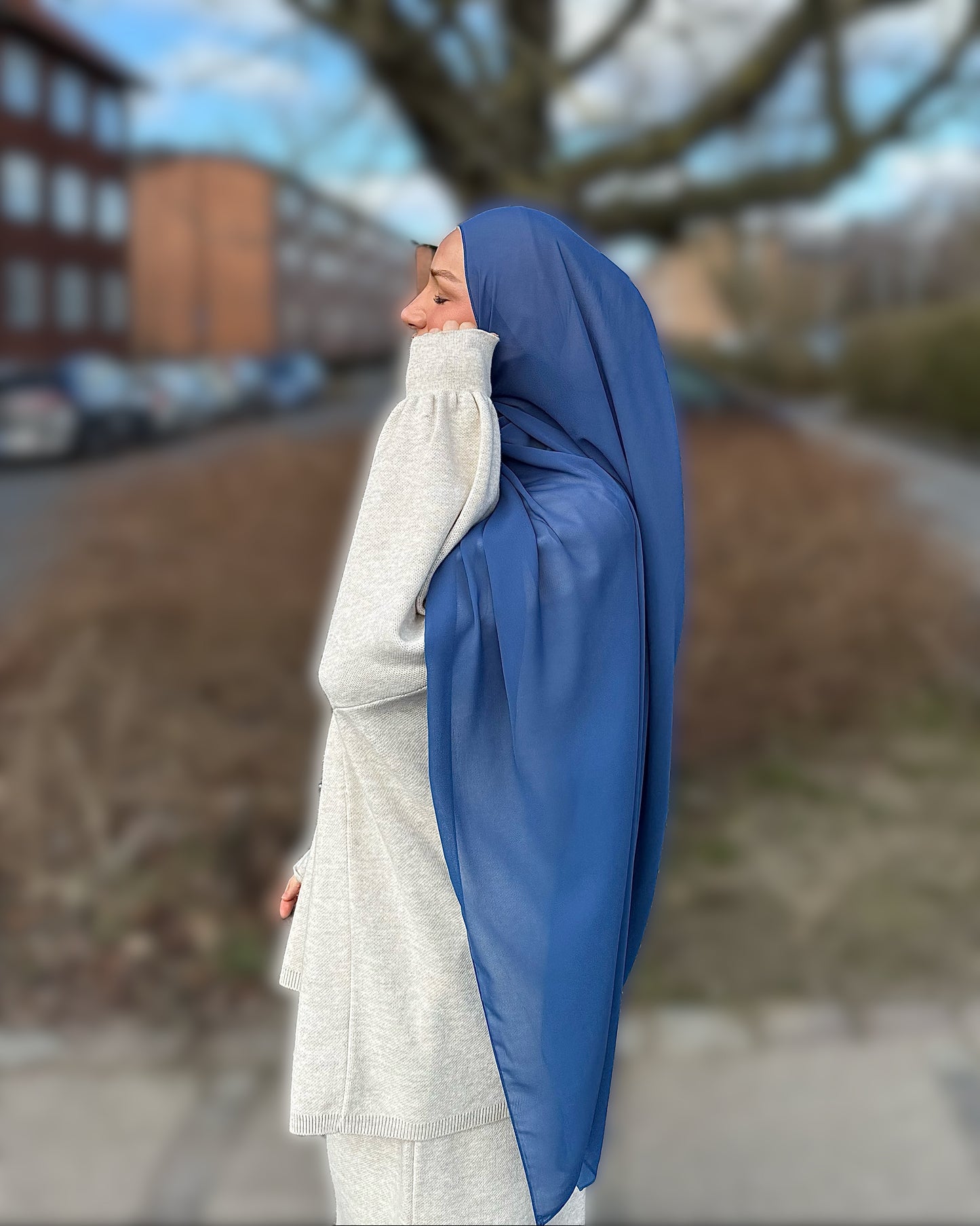 Classic chiffon Hijab - Blue c225