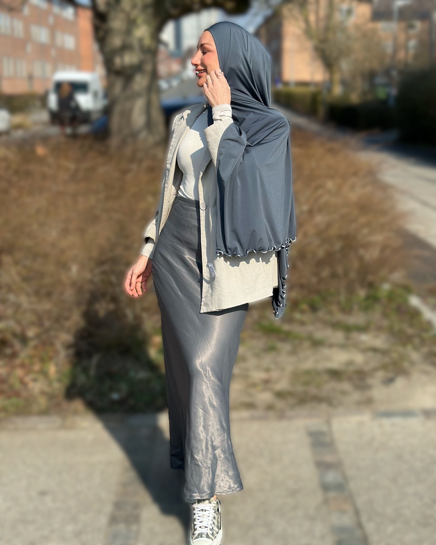 Satin Silk Skirt - Gray