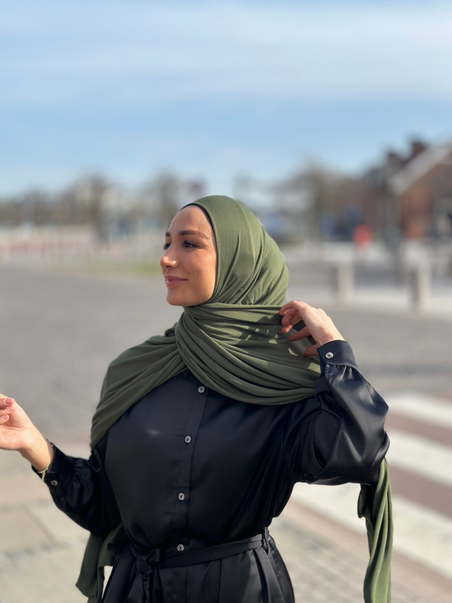 Plain Jersey hijab - Army b32