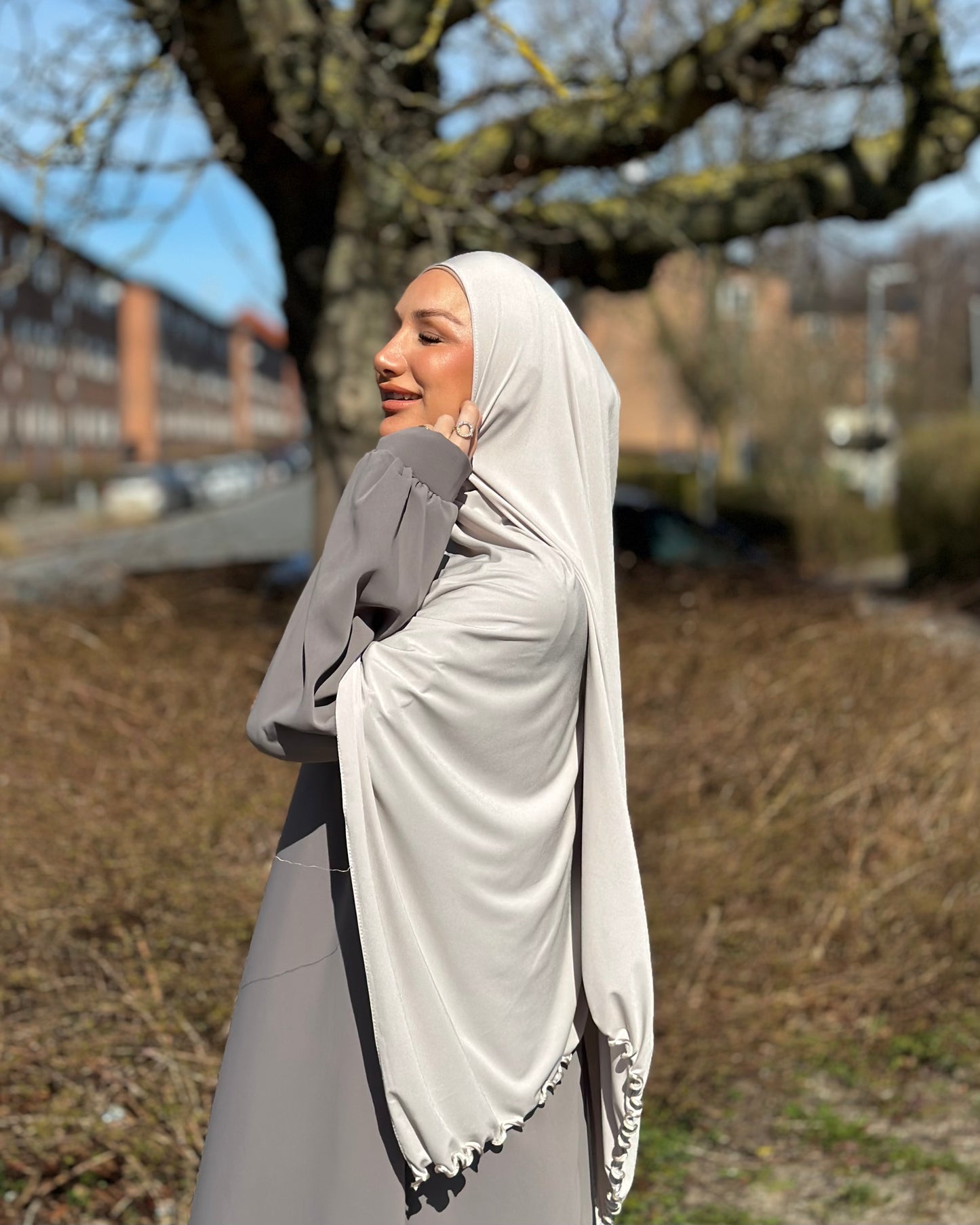 Flowy Lycra Hijab - Cold beige fl23