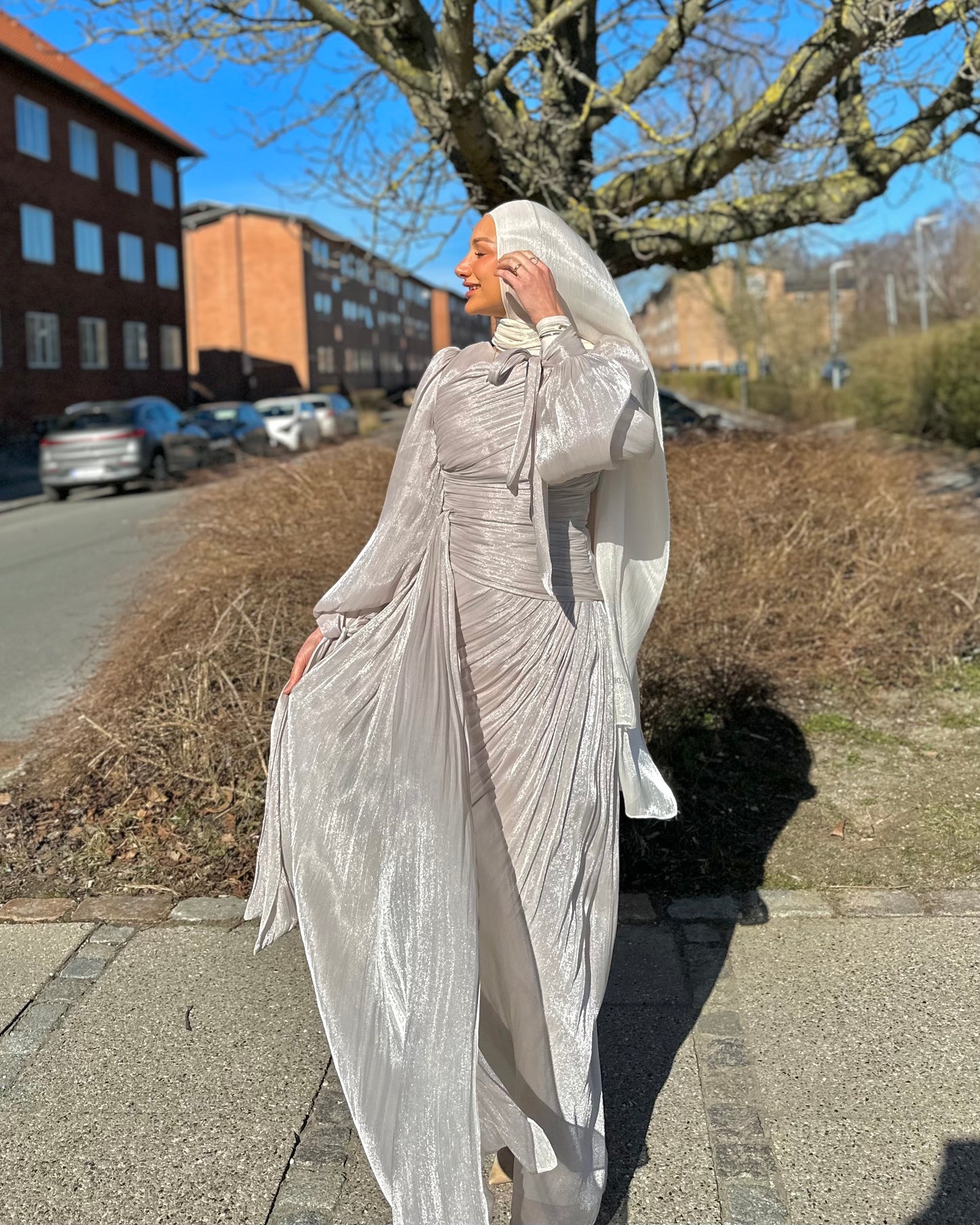 Gleaming Selin Dress - Cold Beige