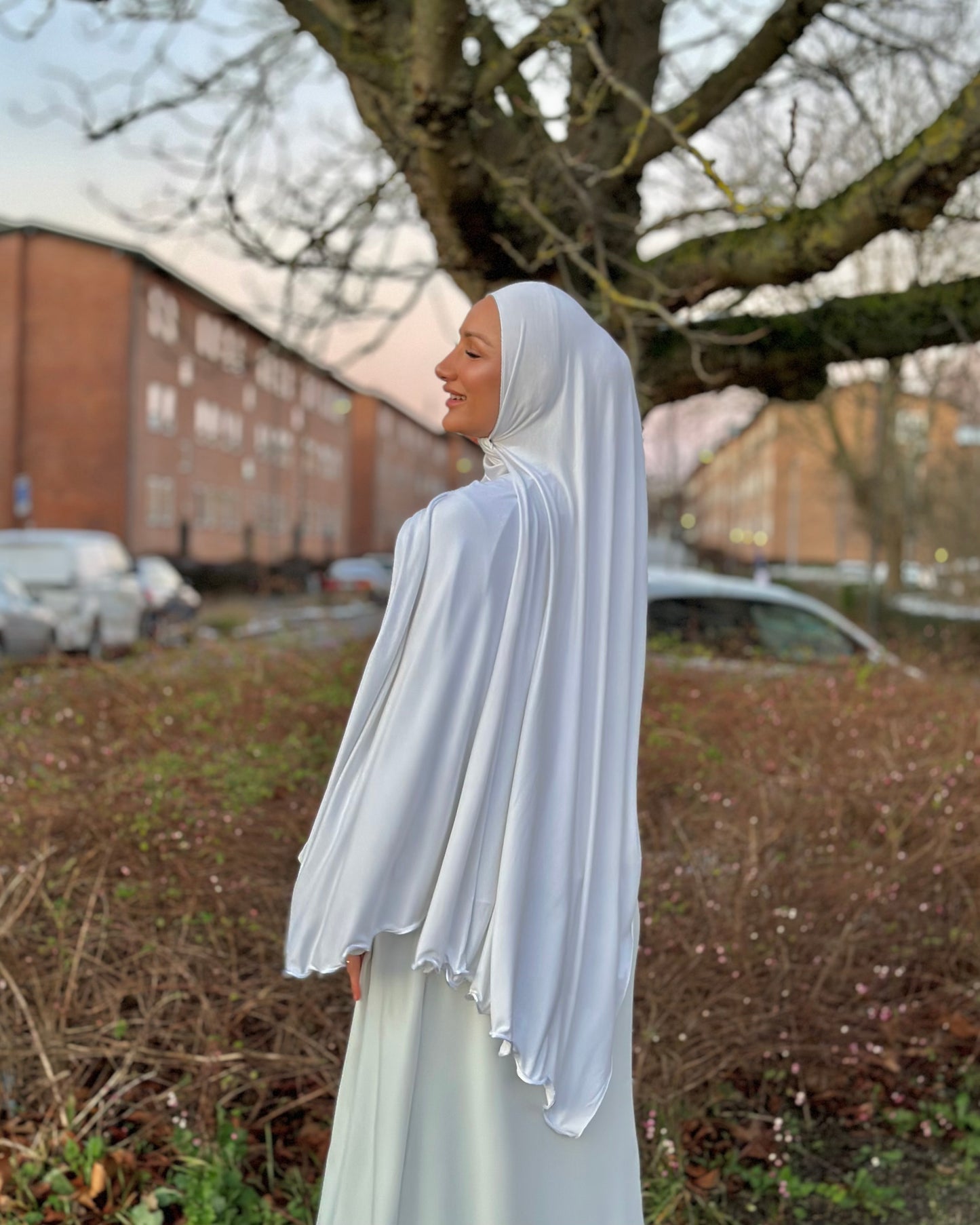 Flowy jersy Hijab - white FJ02