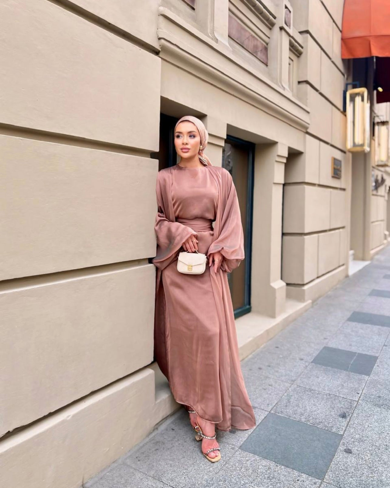 Alia 2 parça şifon abaya - Bronz
