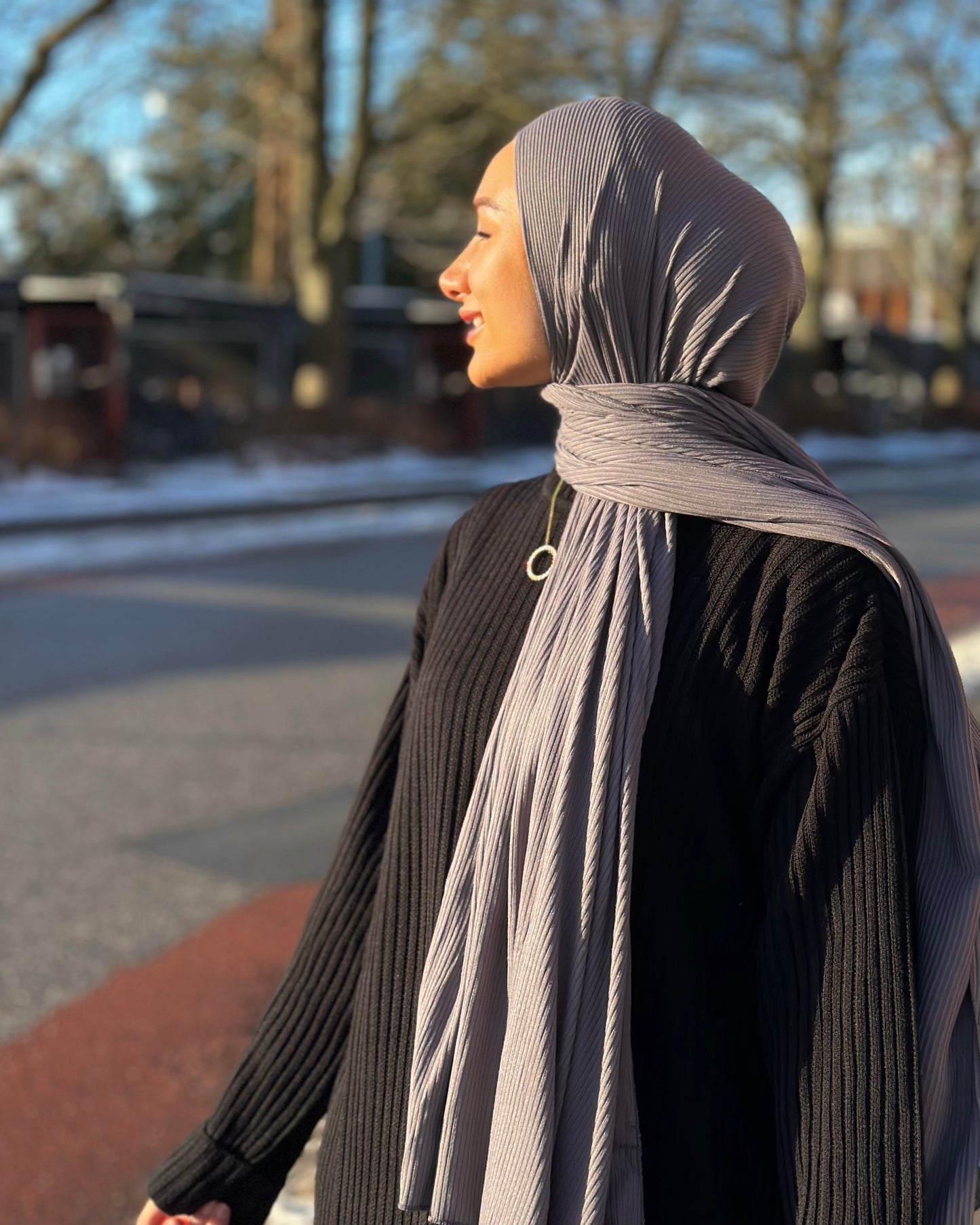 Premium Ribbed Jersey Hijab - grey bc02