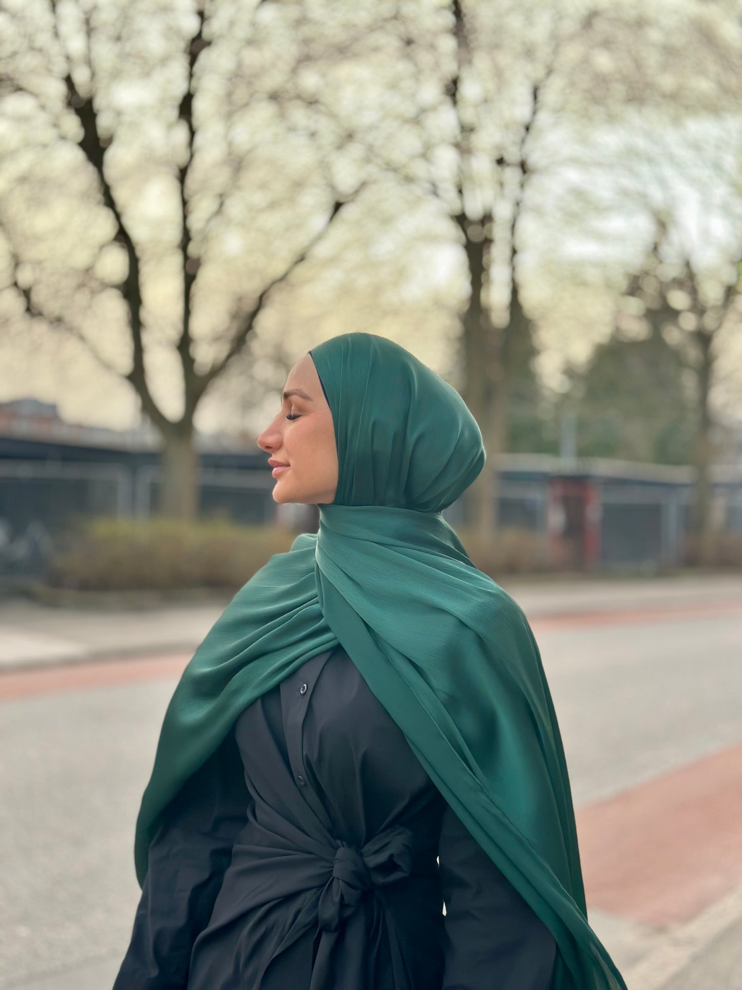 Shiny Crincle chiffon - Forest green sc11