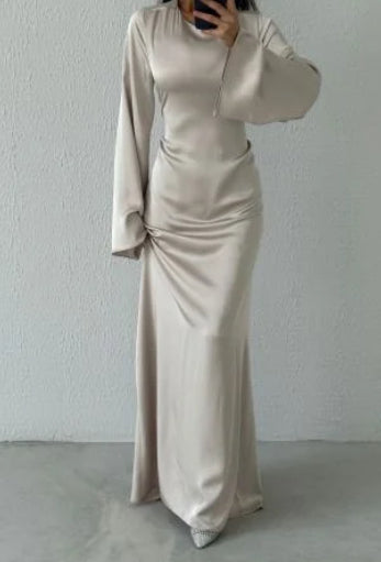 Simple satin abaya - Ivory
