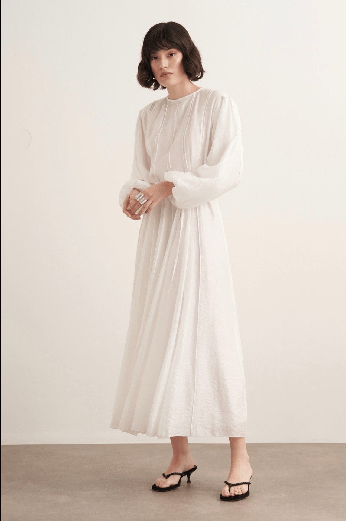 Elara Lined Dress – Ivory White