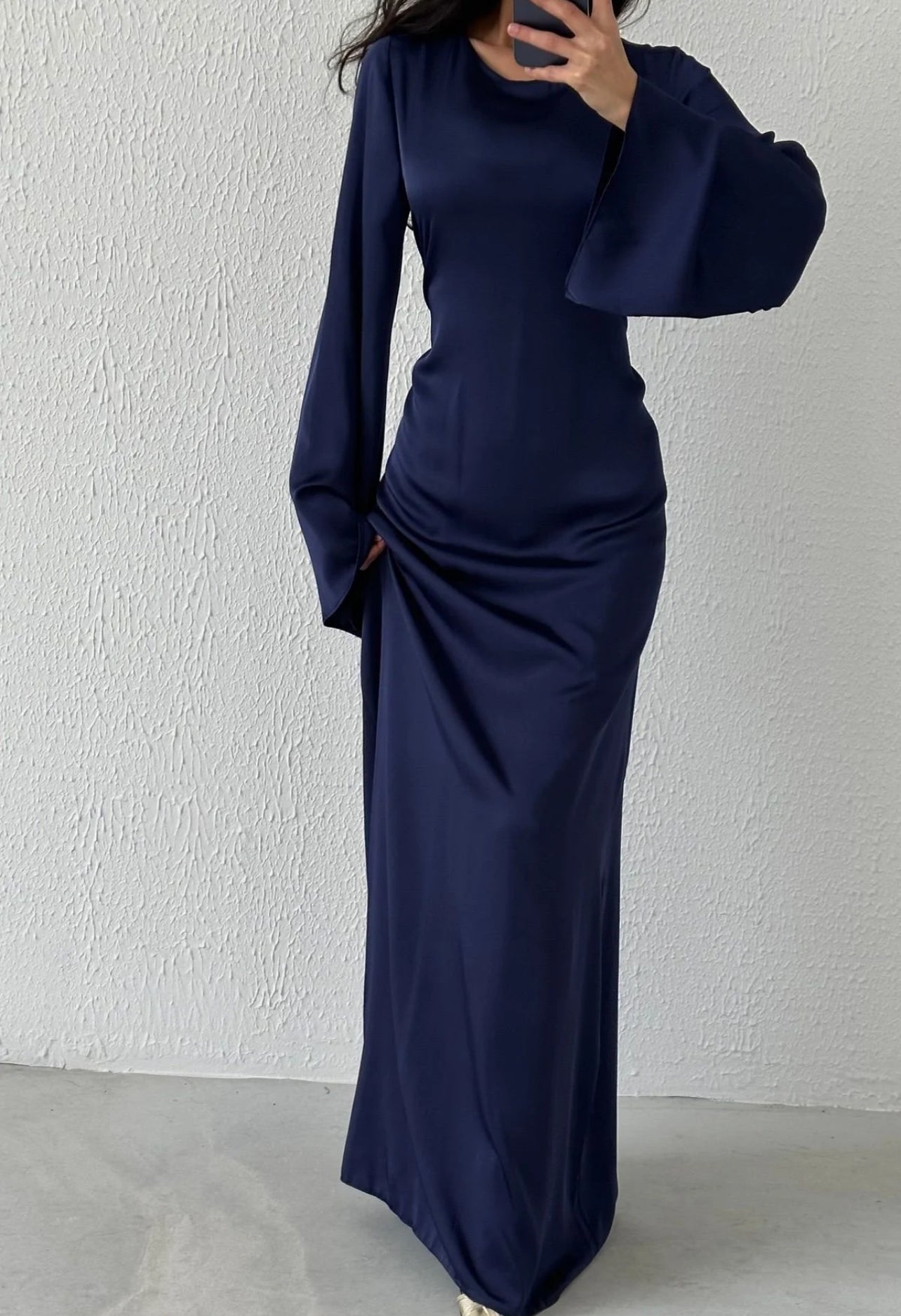 Simple satin abaya - midnight blue