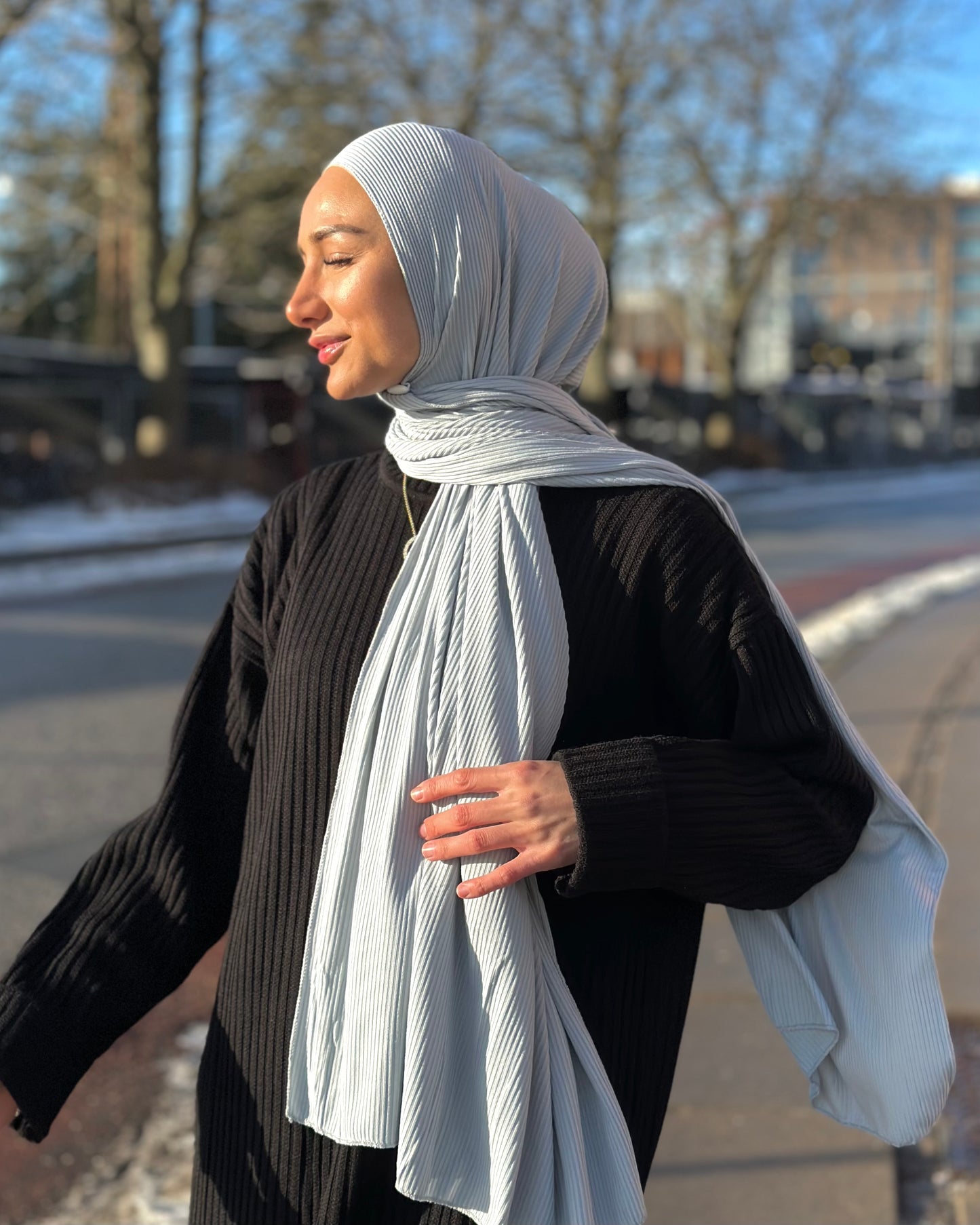 Premium Ribbed Jersey Hijab - Light grey bc07