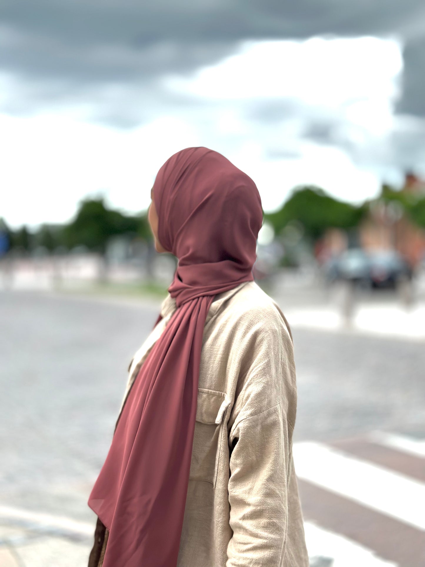 Lux Şifon Tesettür - Koyu Mercan L106