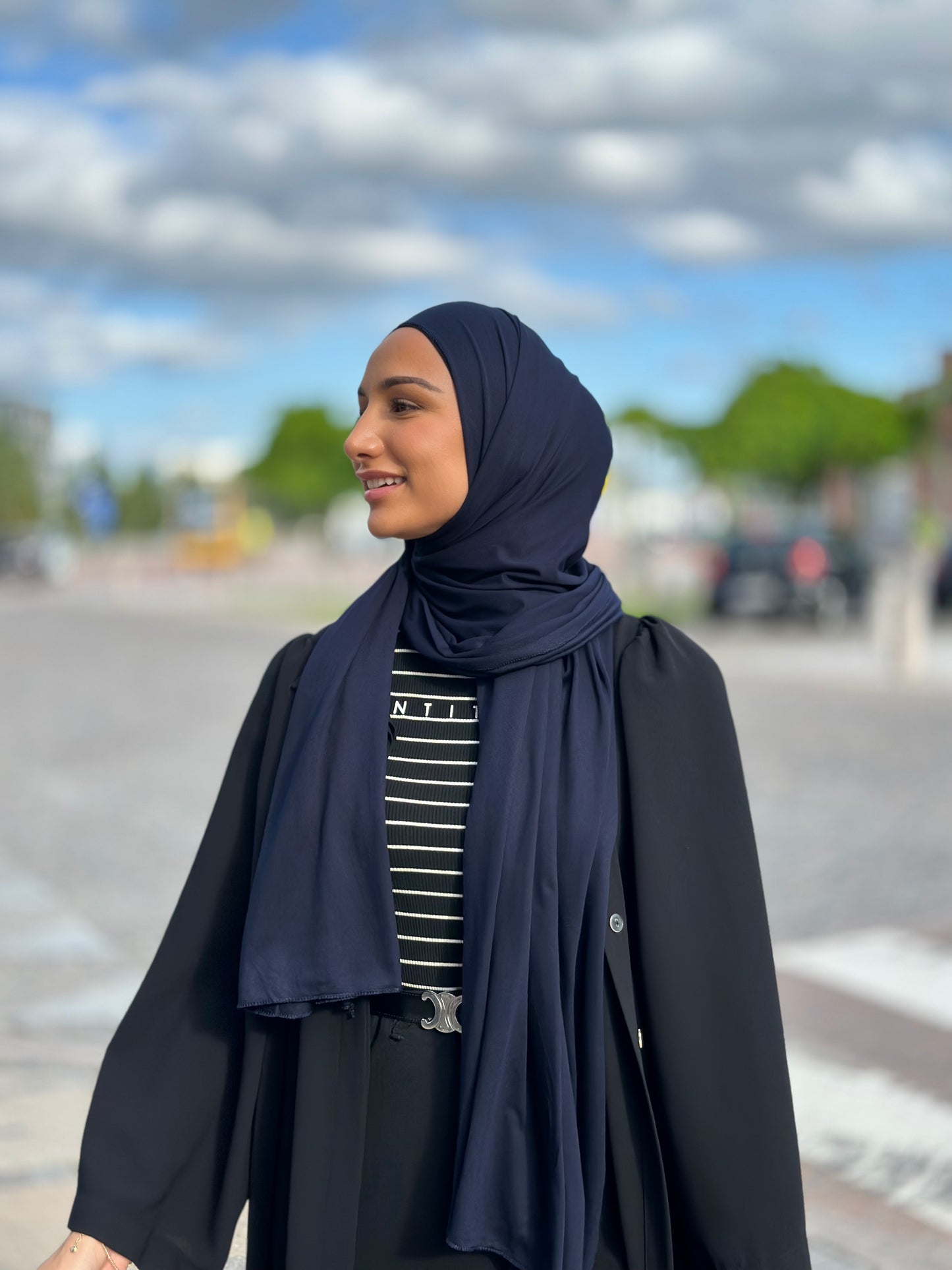 Plain Jersey hijab - Navy b174