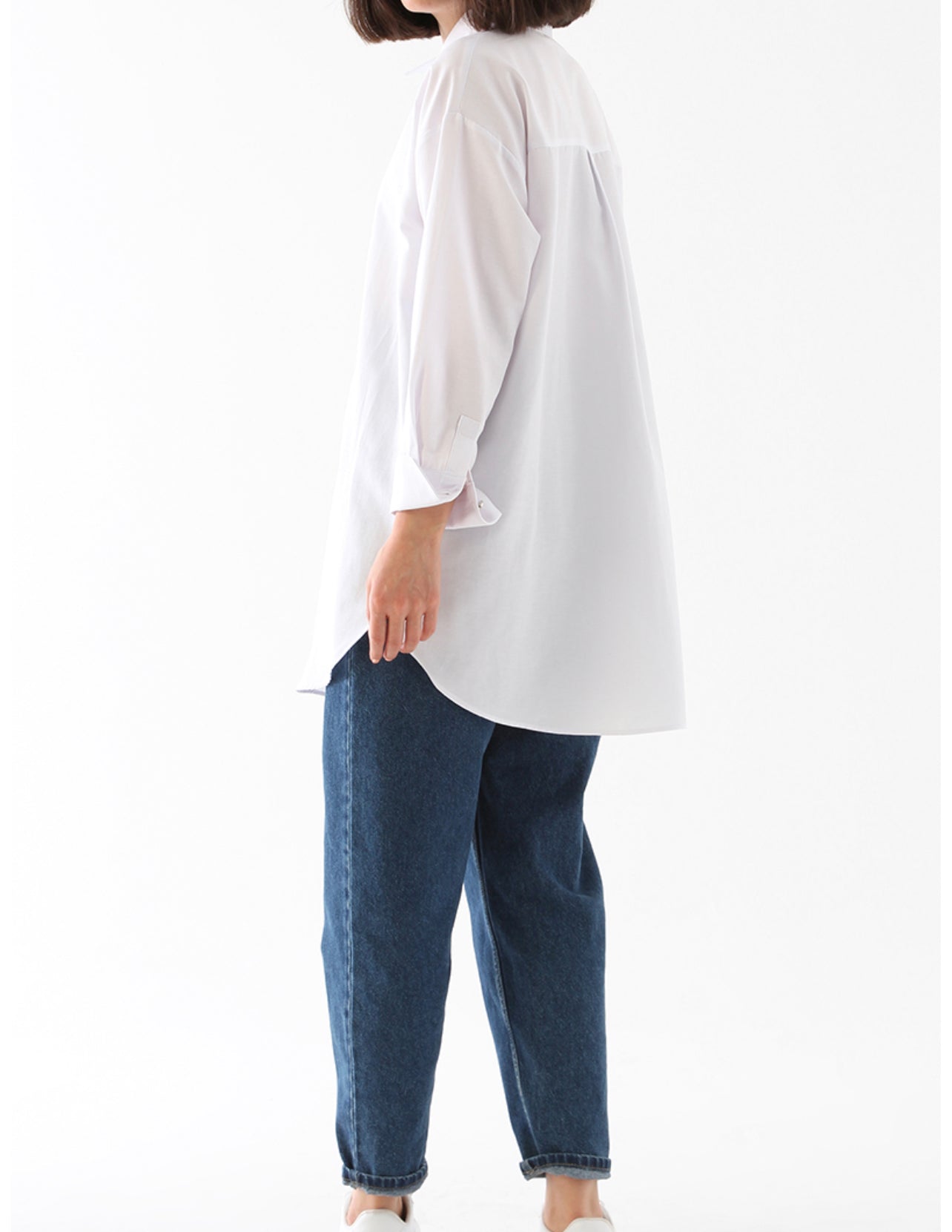 Basic Hidden Button Shirt Tunic - White