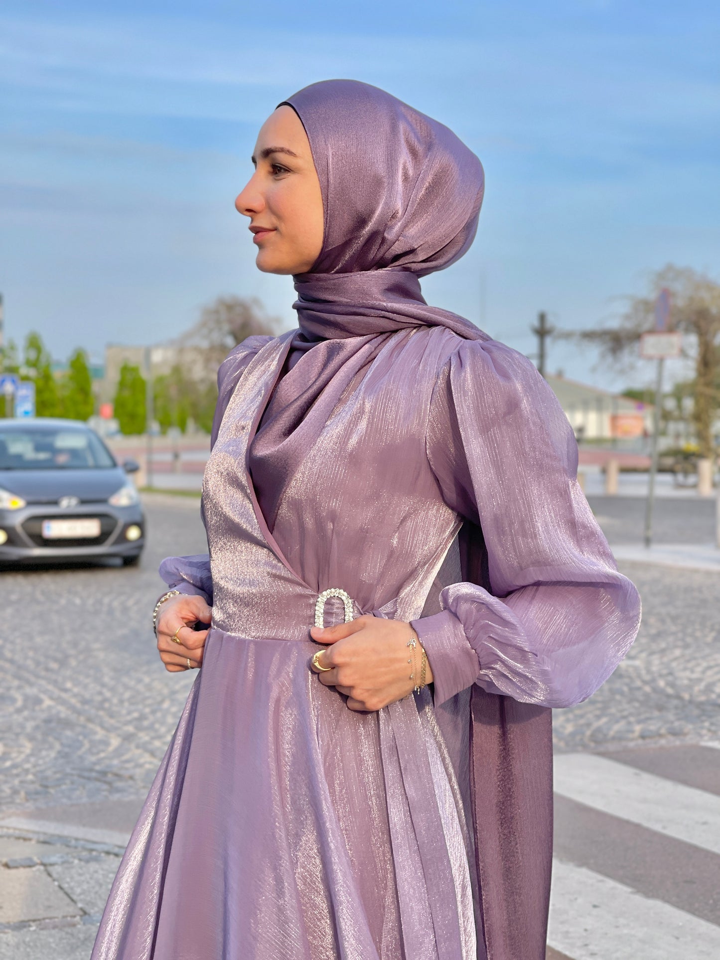 Shiny Silk Hijab - Purple 06