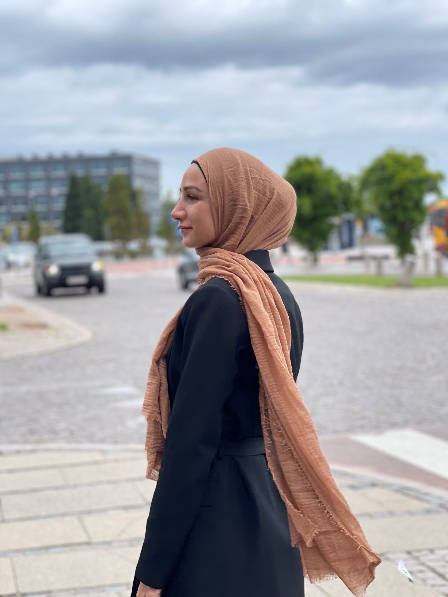 Kırışık Tesettür - Koyu Camel A53