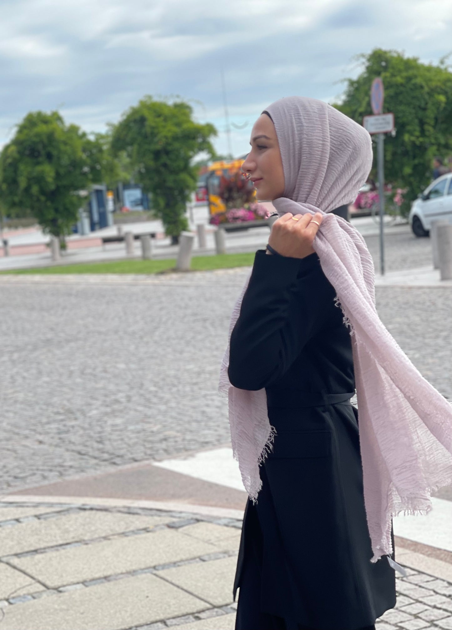 Kırışık Hicab - Gri/Mor A44