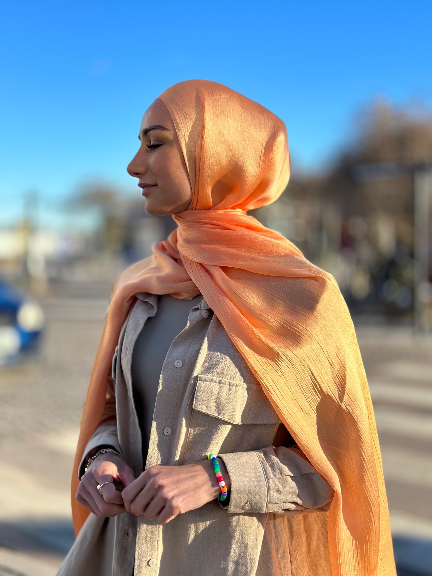 Shiny Silk Hijab - Orange ss85