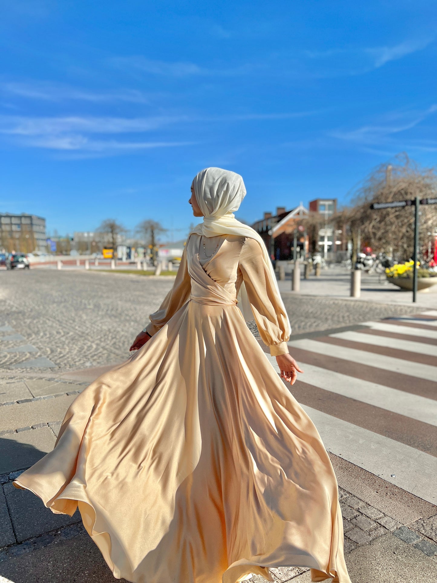 Wrap Satin Dress - Gold