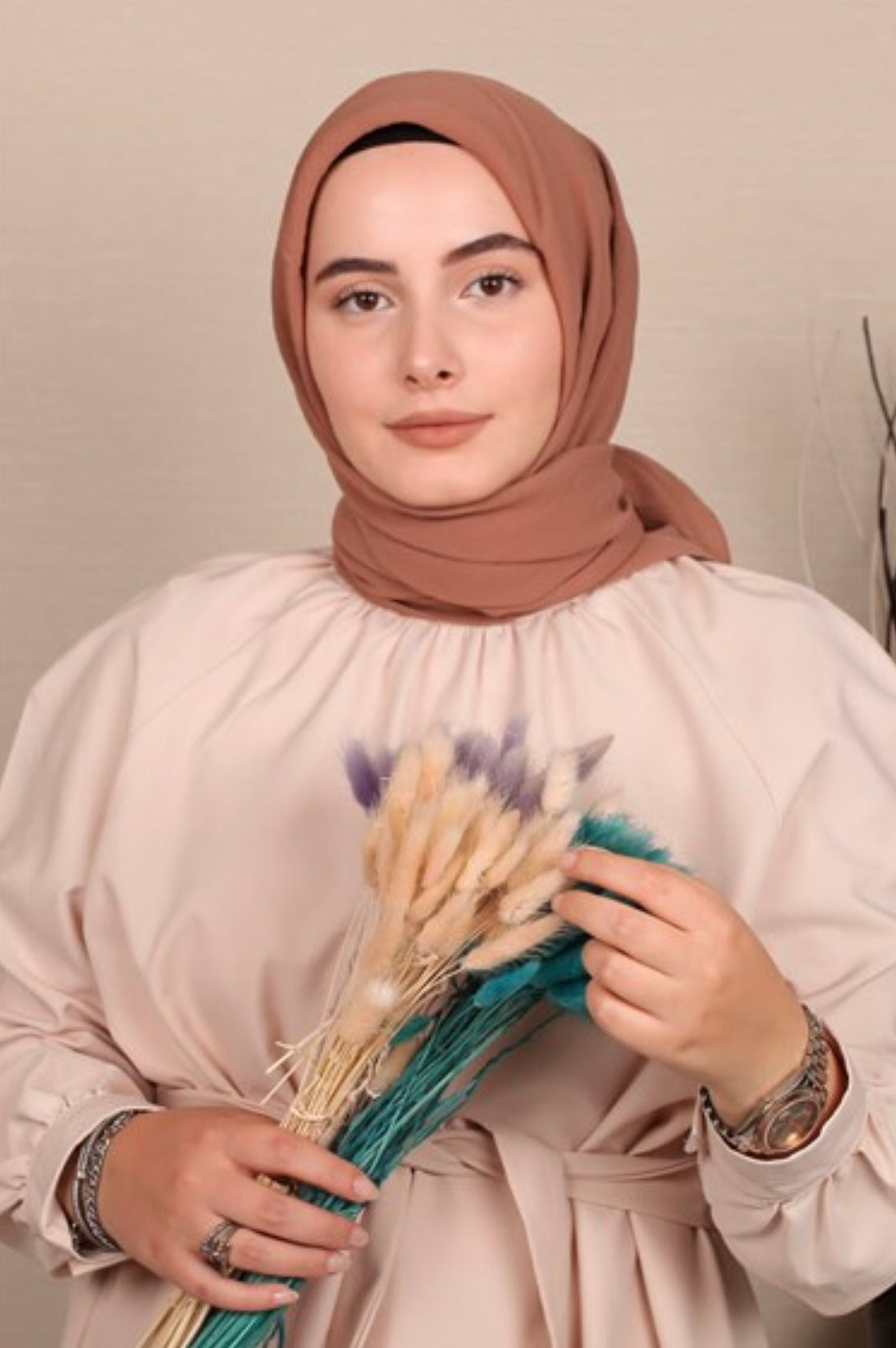 Caz şifon Tørklæde - Sütlü Kahve 13