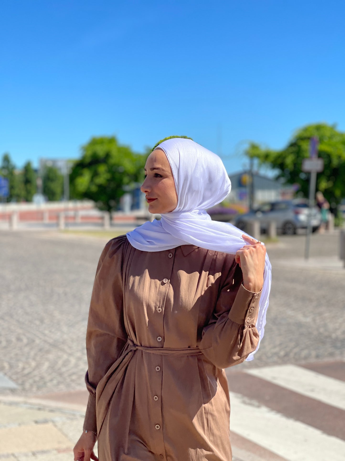 Shiny Silk Hijab - White ss72