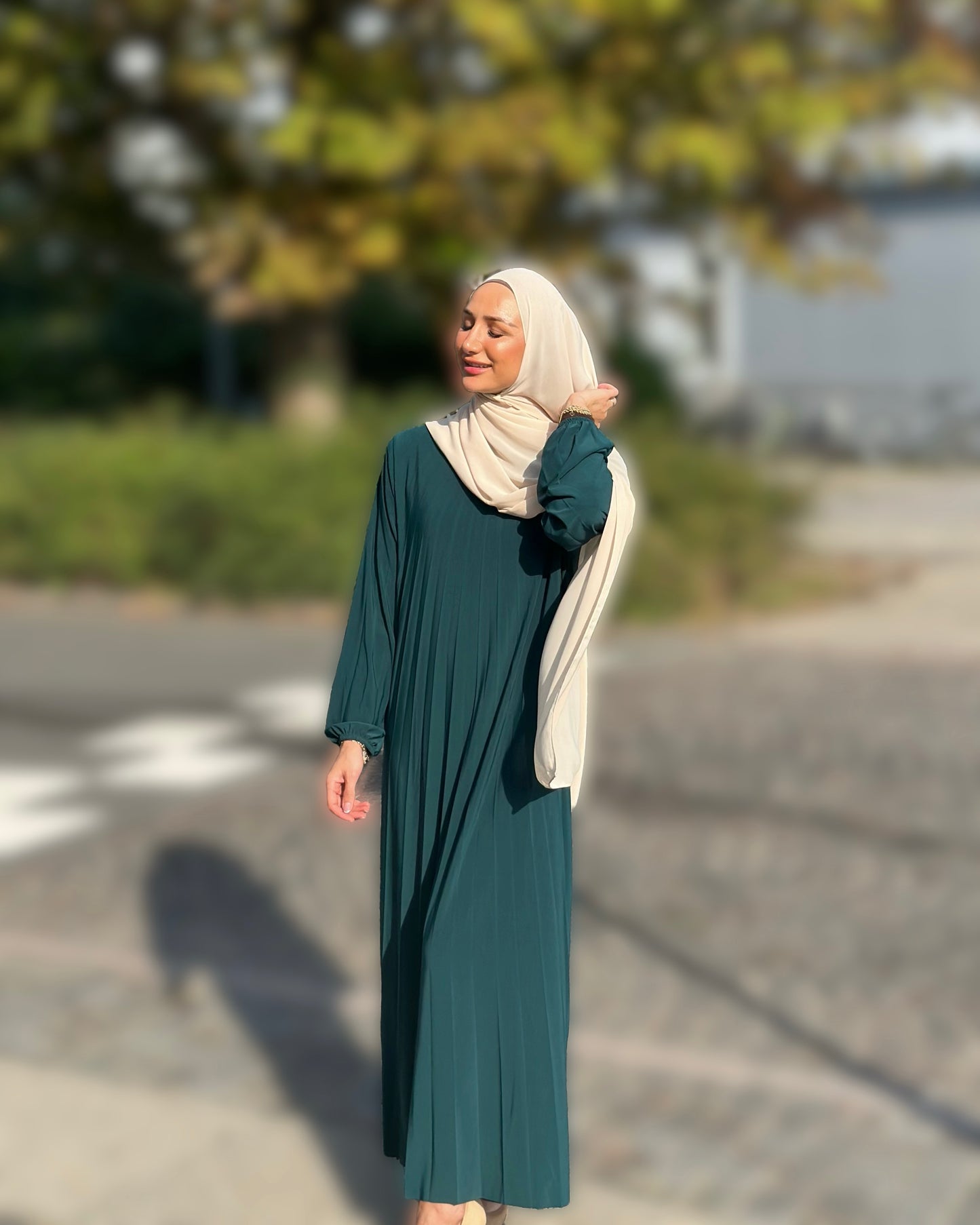 Plisseret Abaya - Forest green