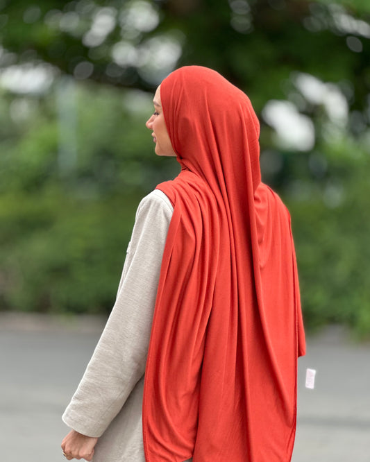 Plain Jersey Hijab - Vermillion Orange b11