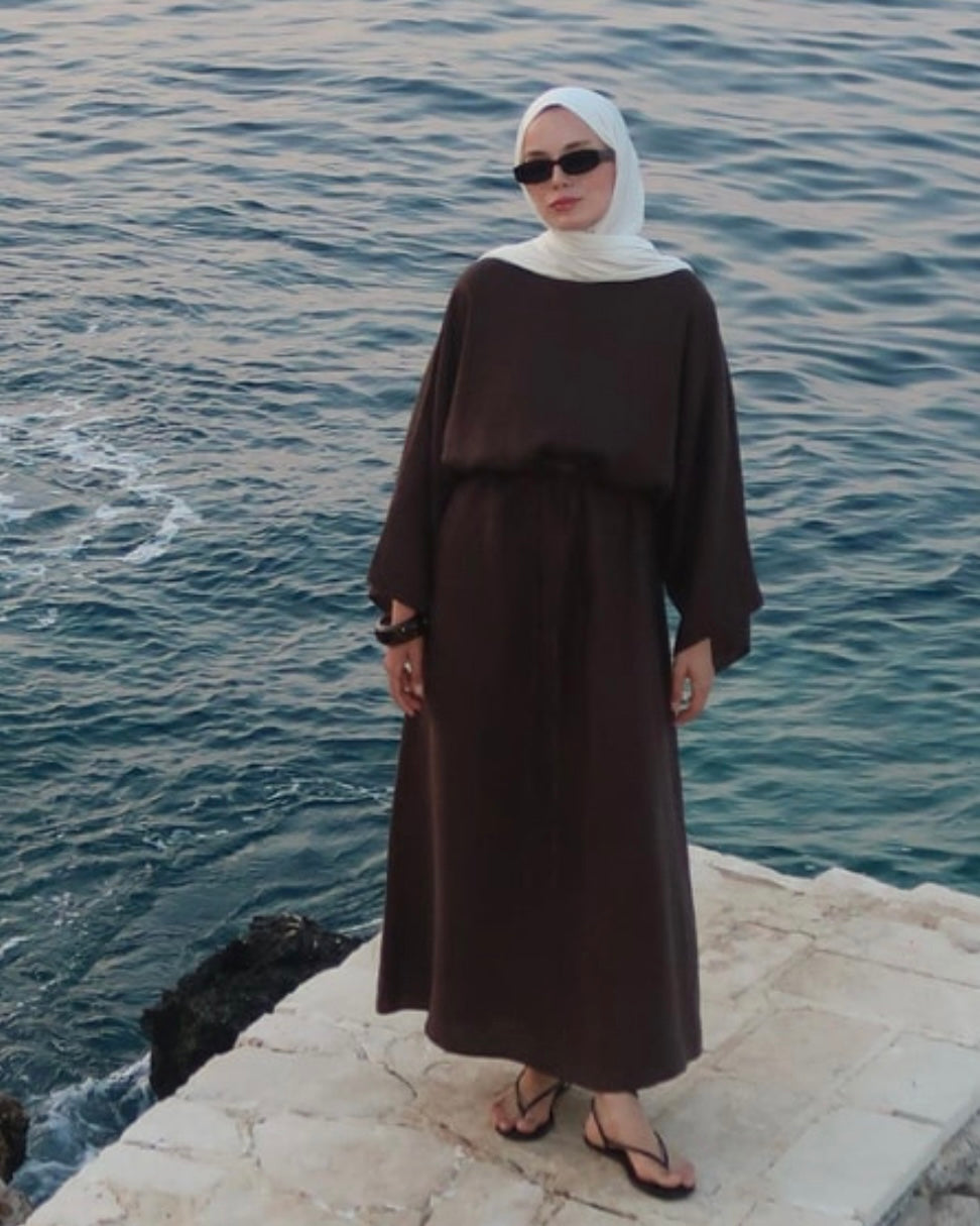 Linen butterfly dress - espresso