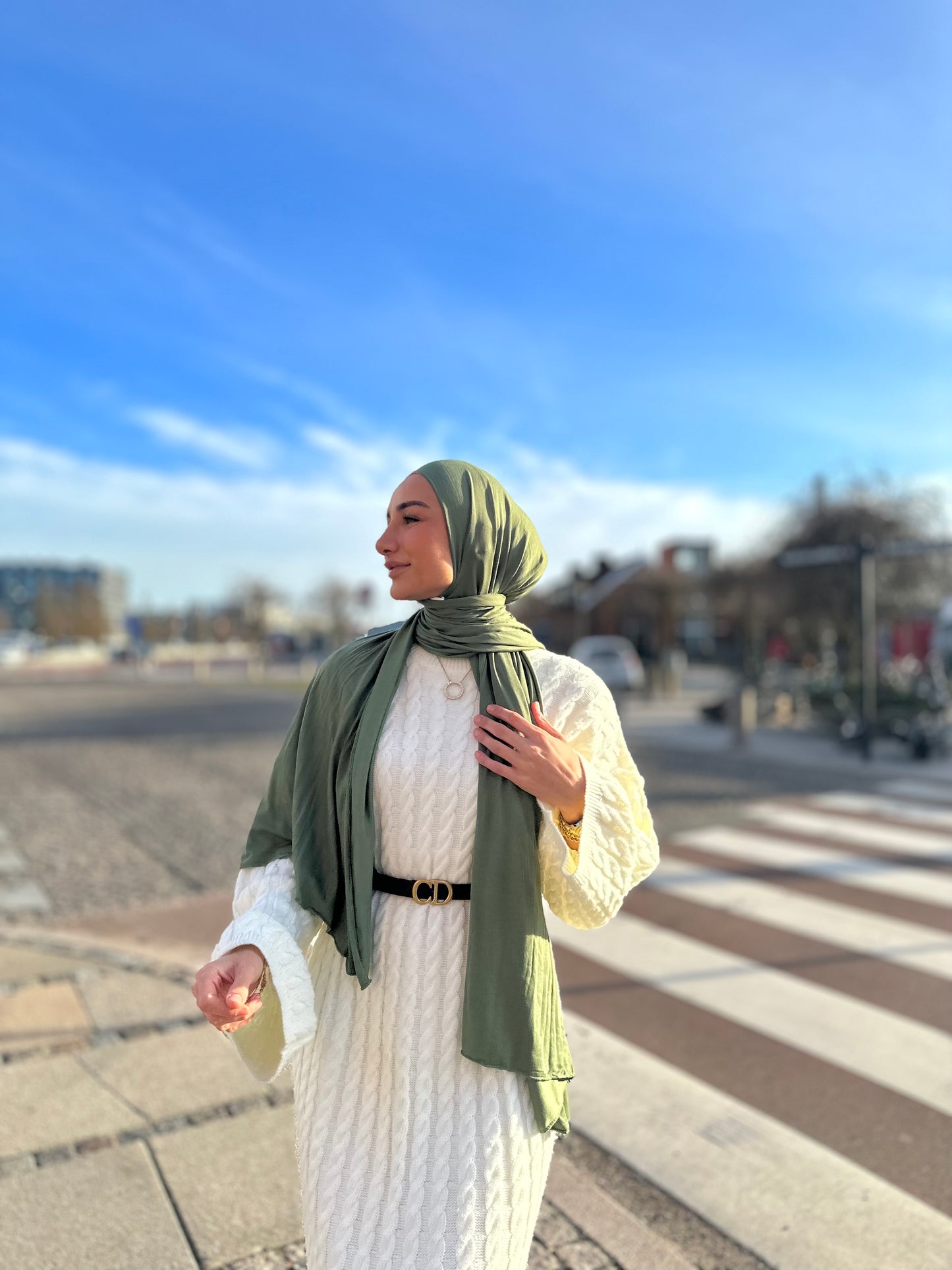 Plain Jersey hijab - Dusty Green b104
