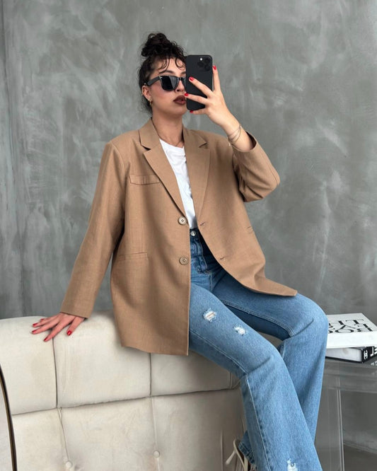 Linen oversize blazer - Brown