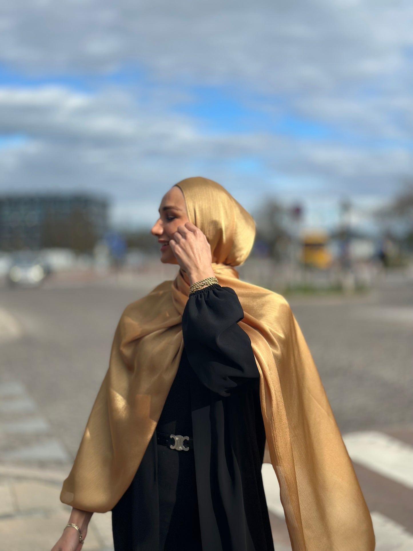 Shiny Silk hijab - Orange Gold Ss118