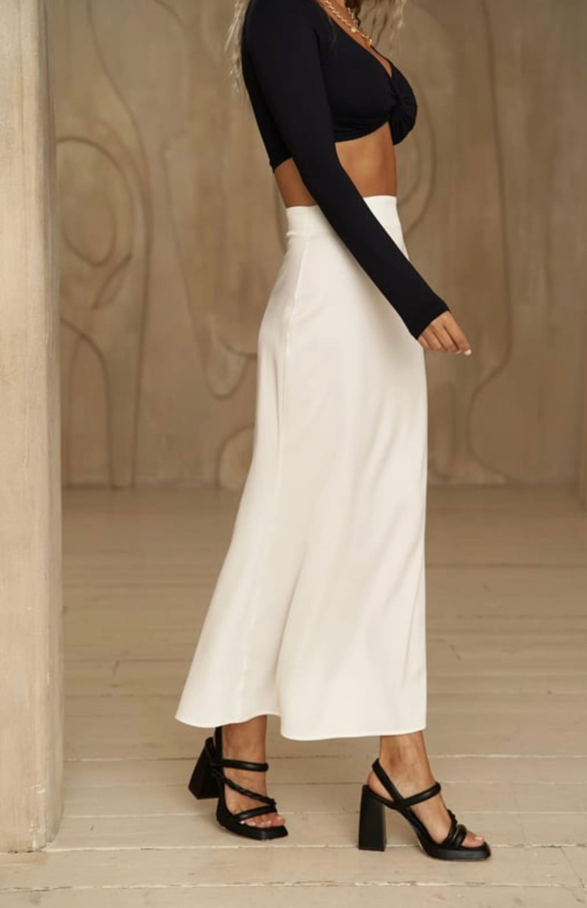 Satin Silk Skirt - White