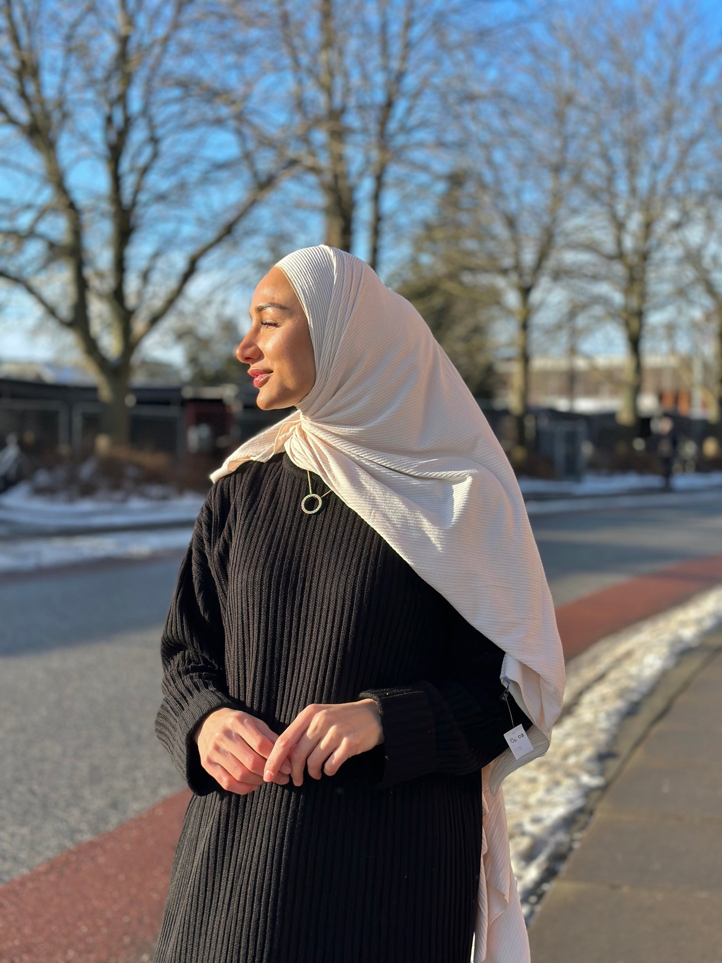 Premium Ribbed Jersey Hijab - Ivory bc08