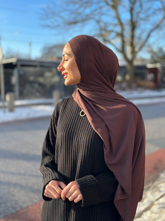 Premium Ribbed Jersey Hijab - Warm brown bc10