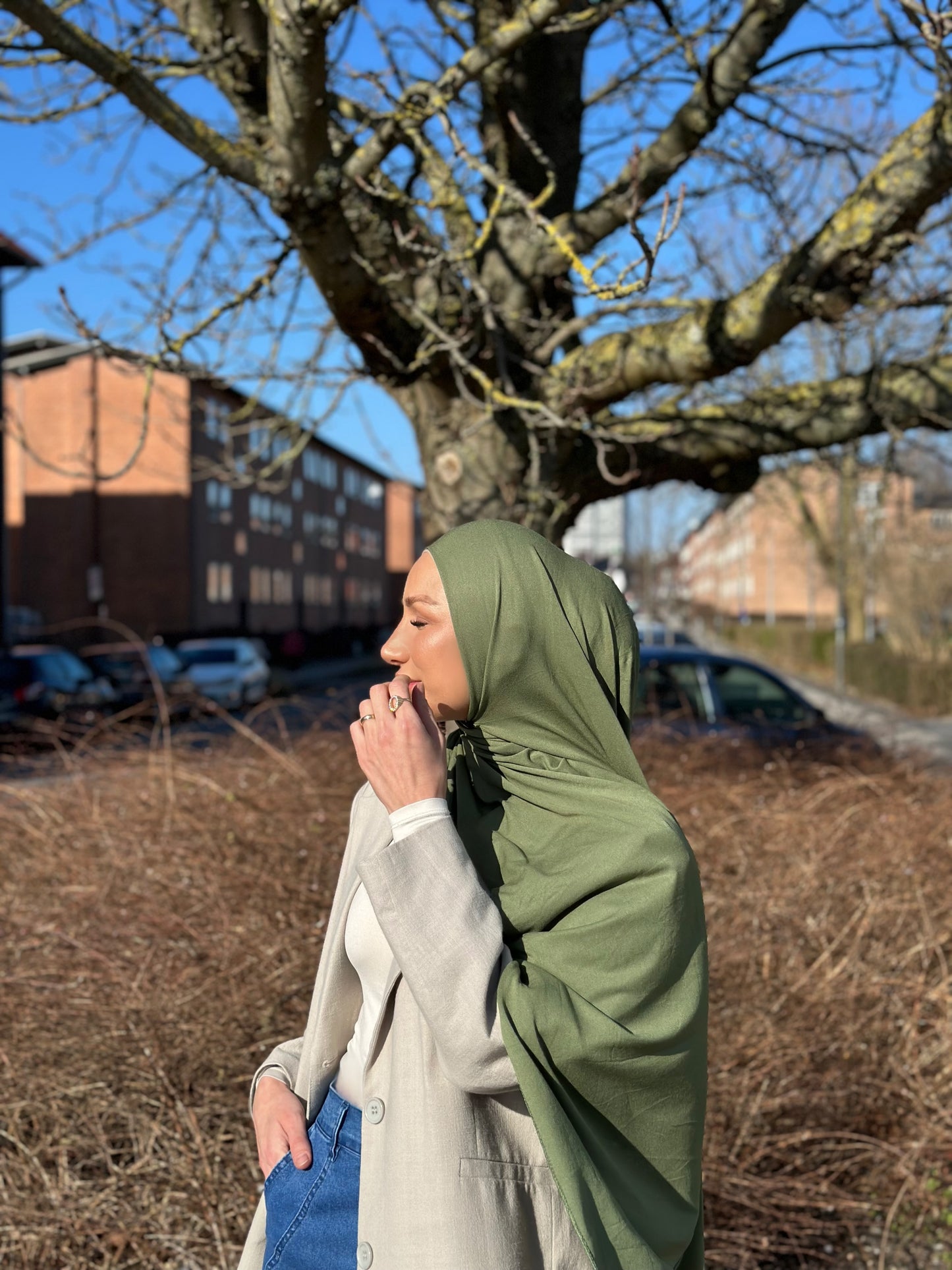 Plain Jersey hijab - Olive b194