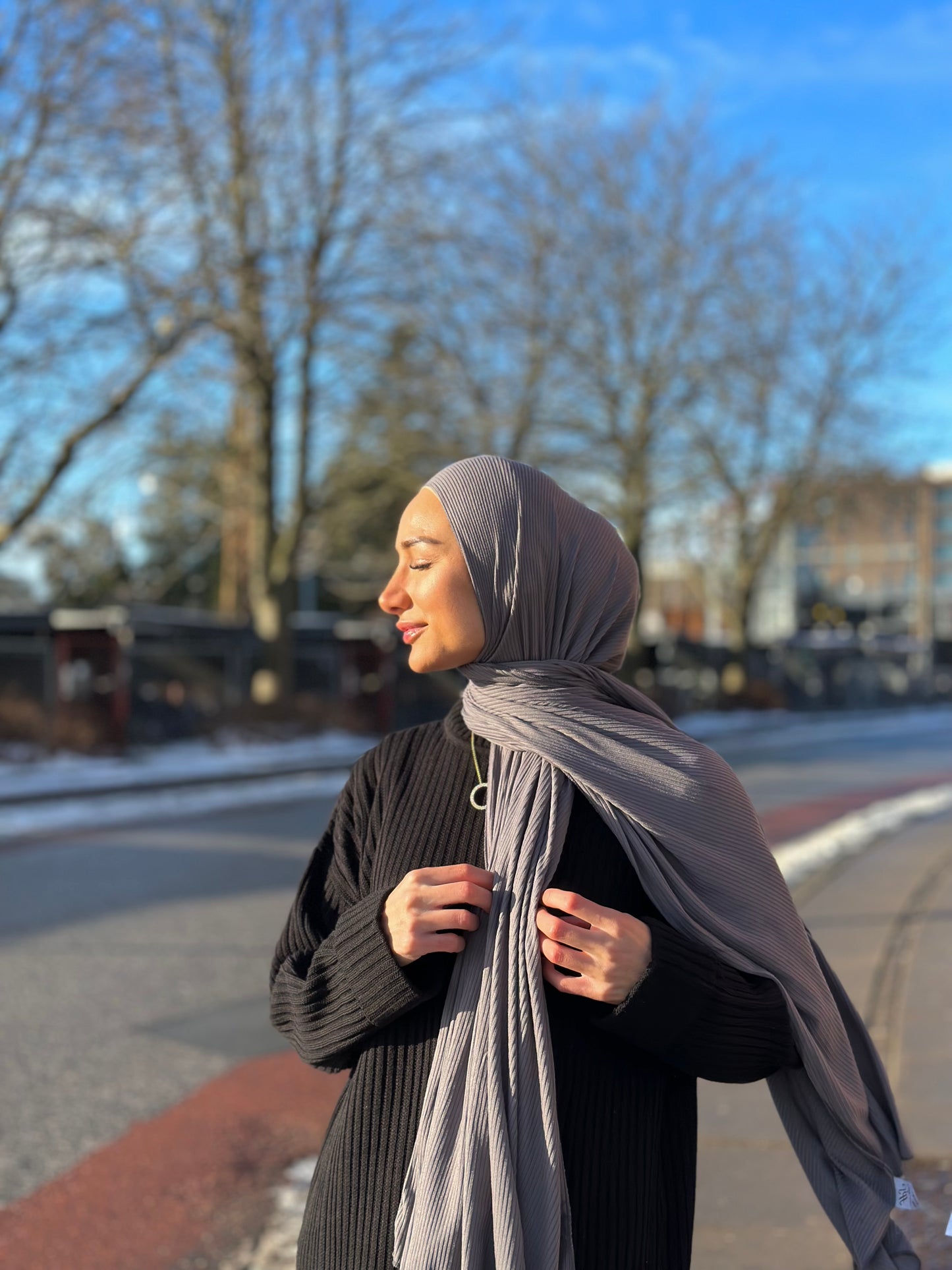 Premium Ribbed Jersey Hijab - grey bc02