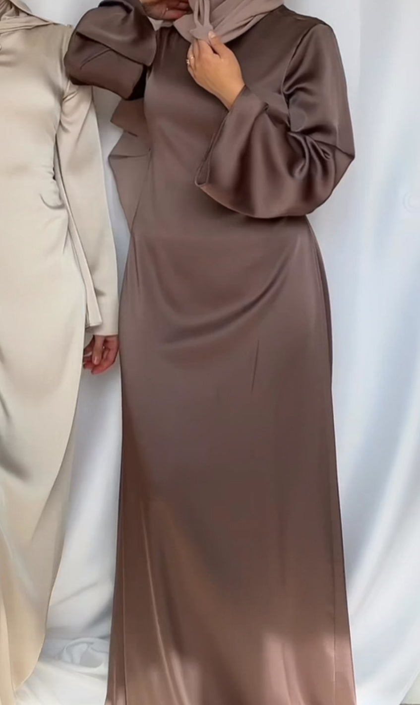 Simple satin abaya - Dusty brown