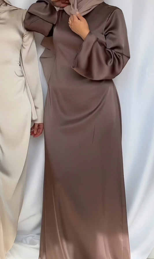 Simple satin abaya - Dusty brown
