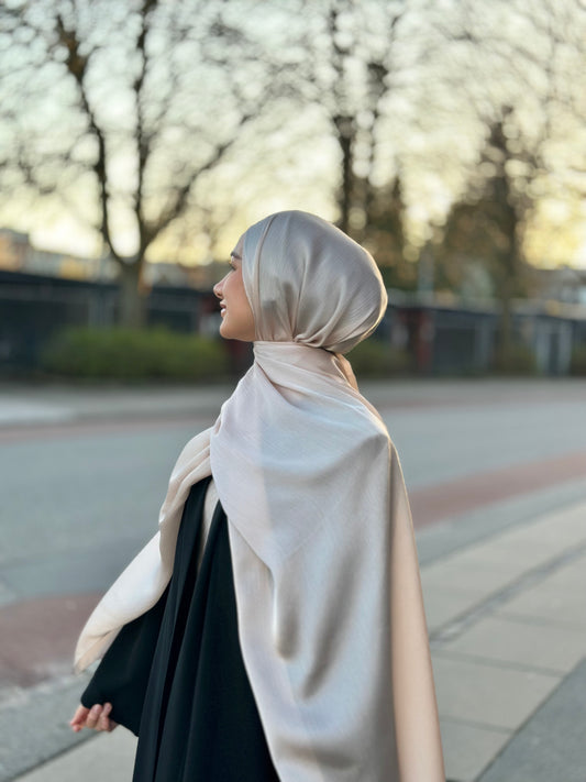 Shiny Silk hijab - Champagne￼ with peach tone Ss123