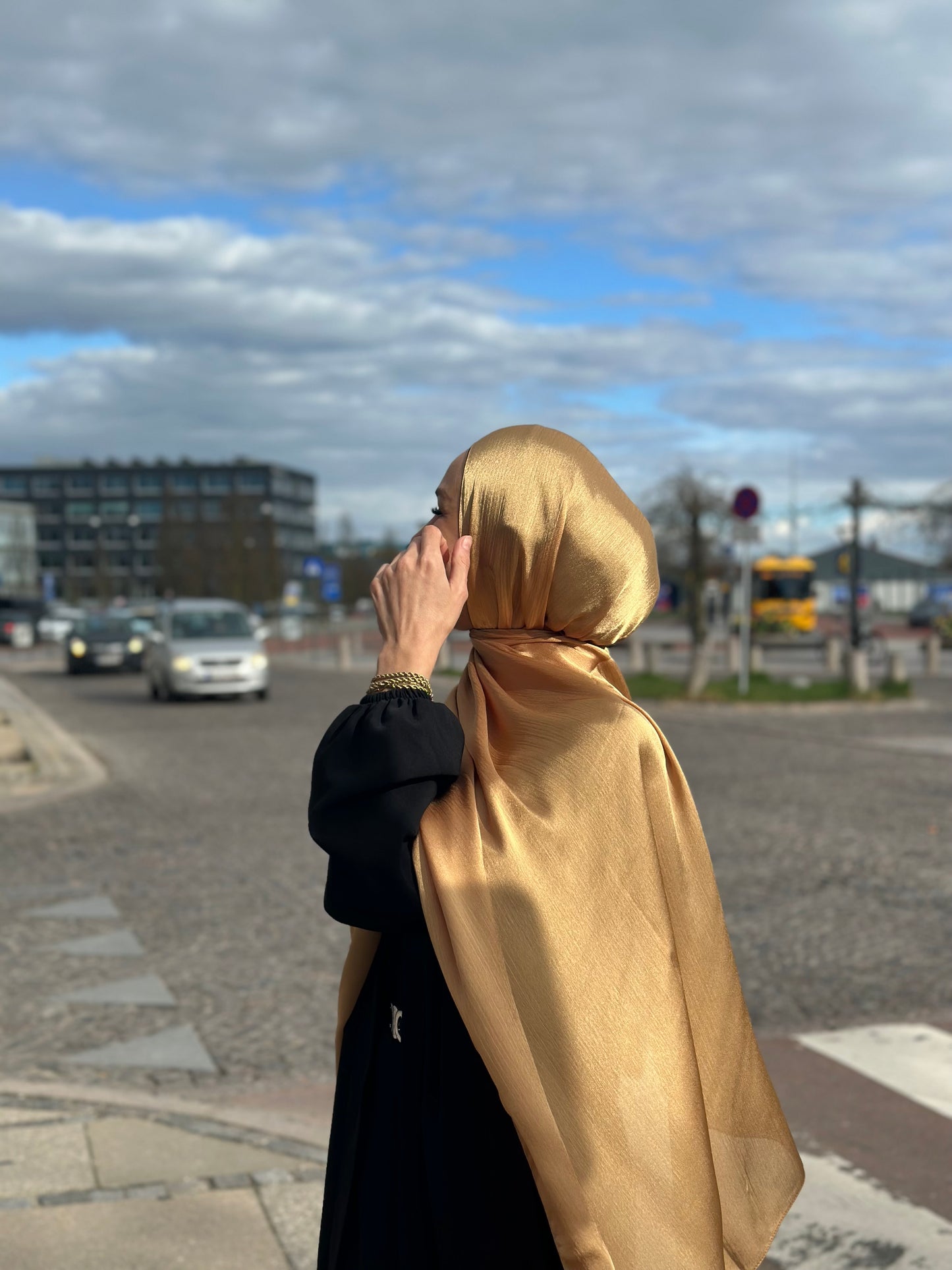 Shiny Silk hijab - Orange Gold Ss118
