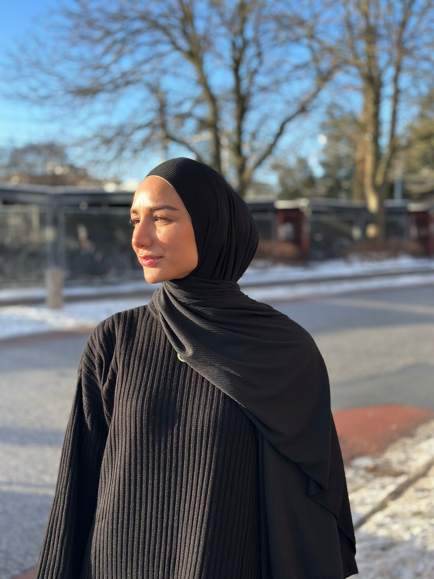 Premium Ribbed Jersey Hijab - Black Bc01