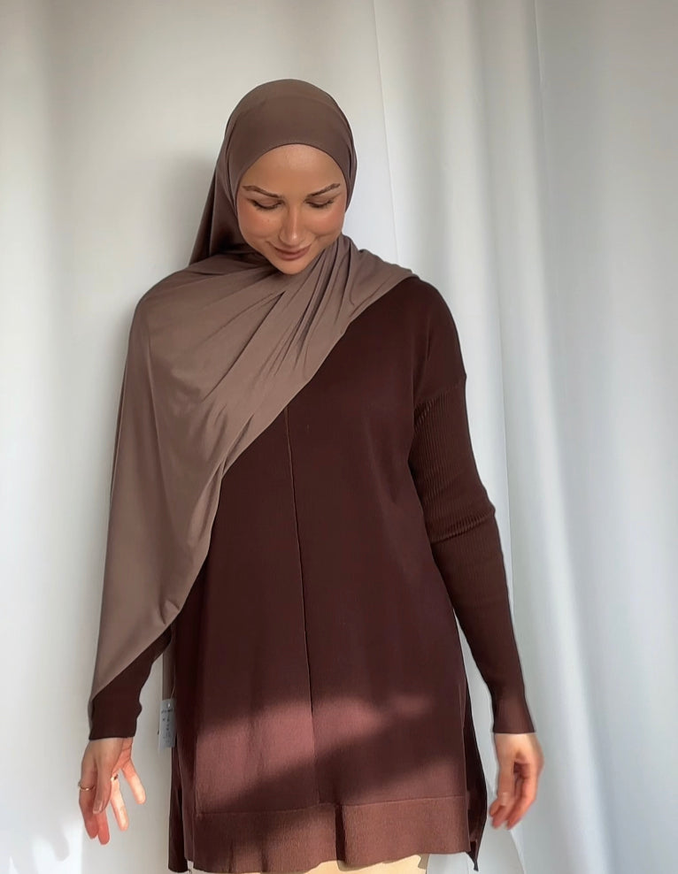 Basic Ribbed mid Tunic - Brown