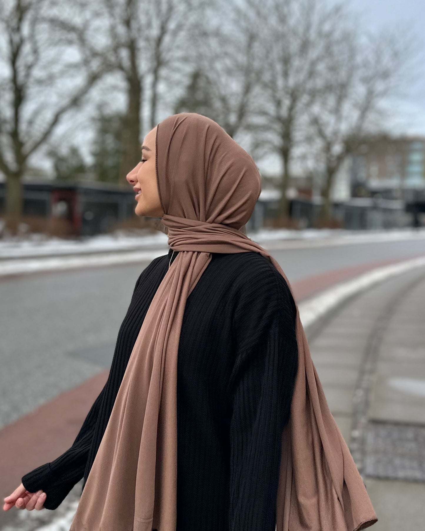 Plain Jersey hijab - Brown  b161