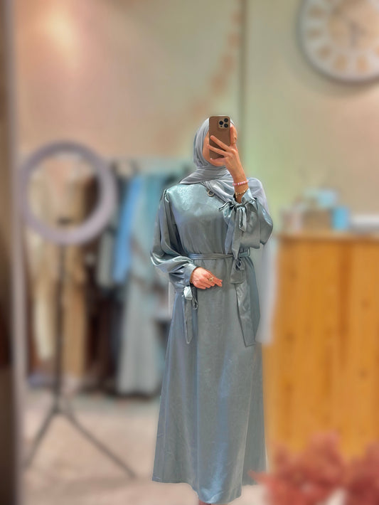 Silky Abaya dress with belt - Mint