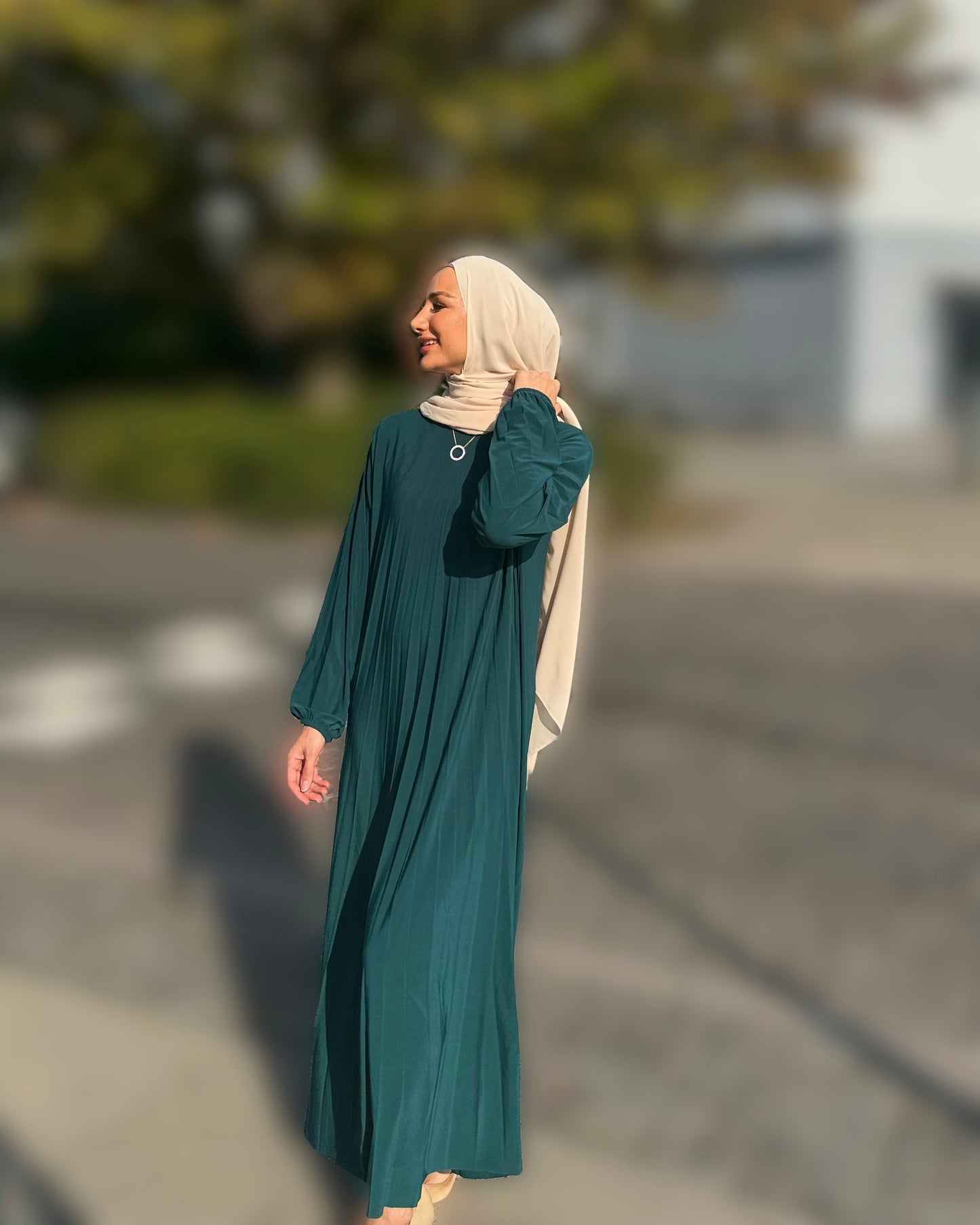 Plisseret Abaya - Forest green