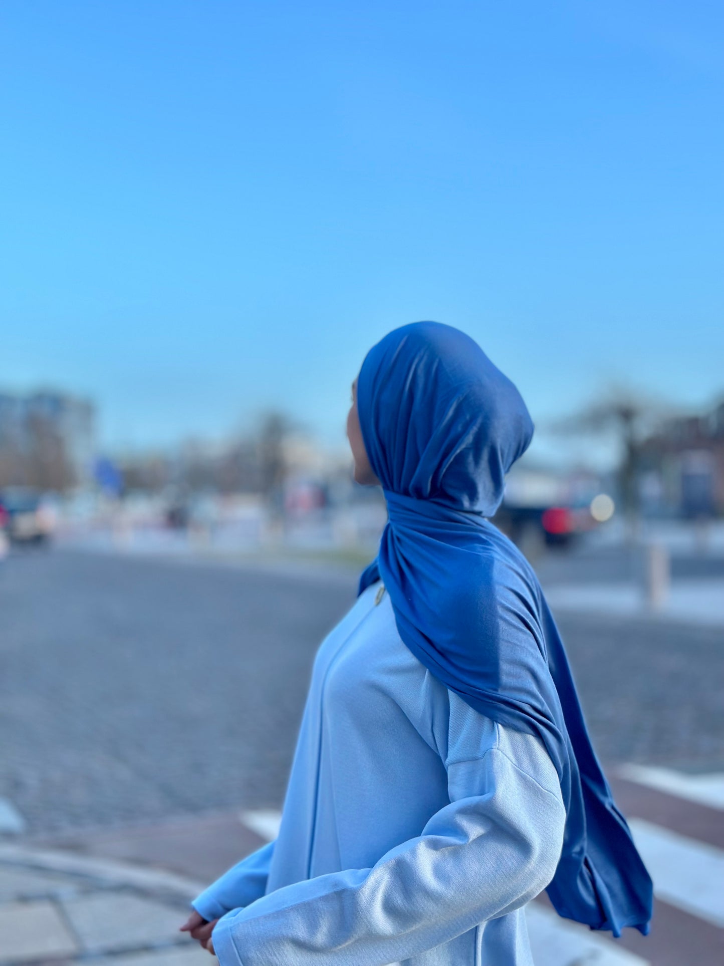 Thin Plain Jersey Hijab - blue tb38