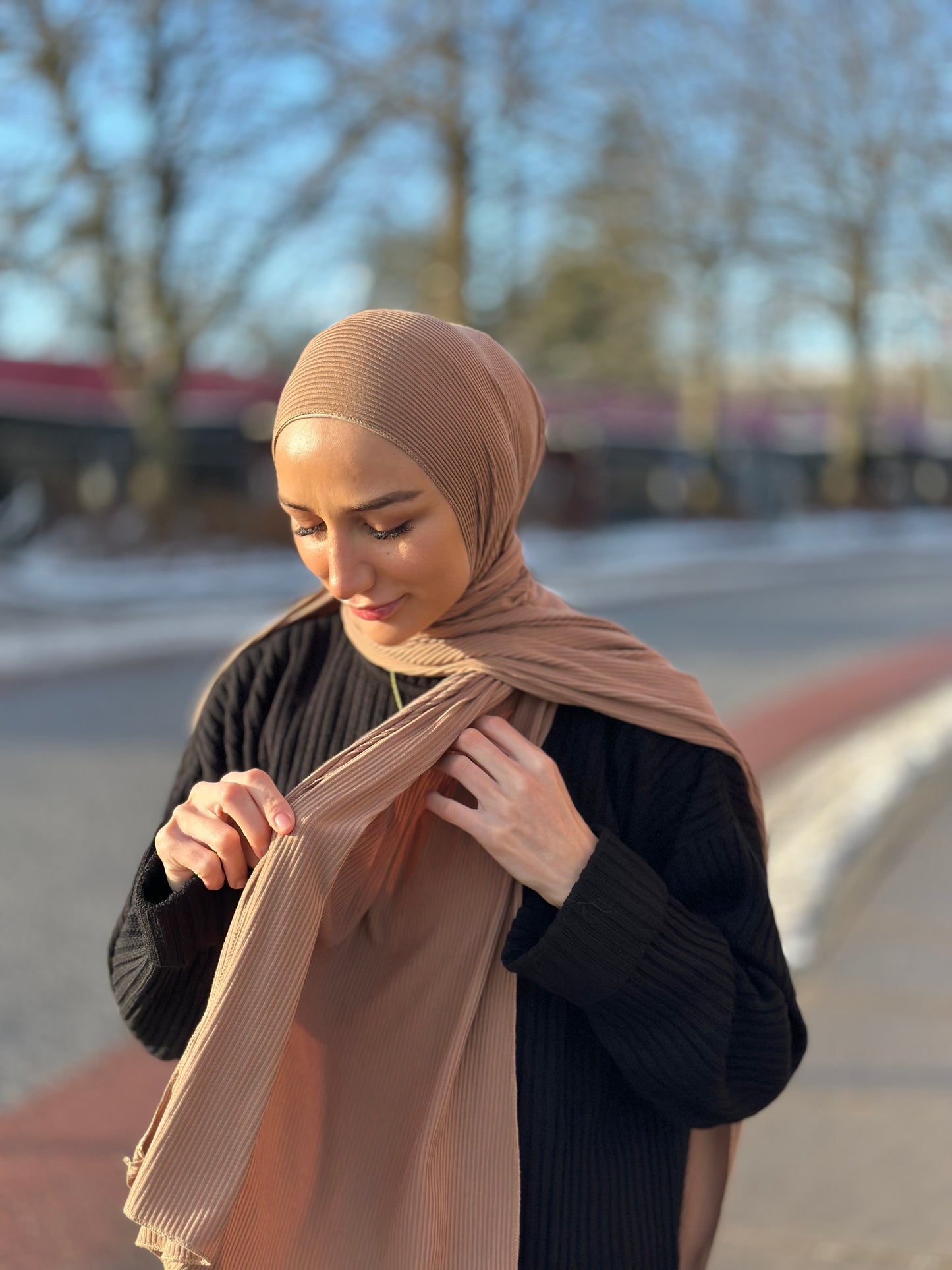 Premium Ribbed Jersey Hijab - Milky brown bc13