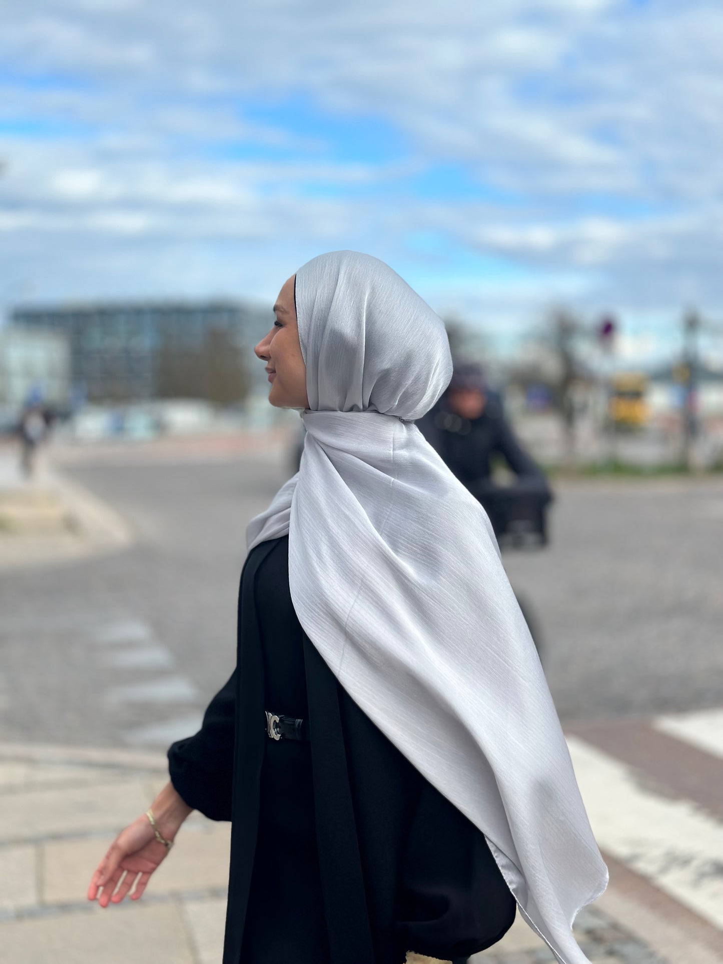 Shiny silk Hijab - Grey ss133