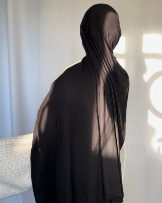 Plain Jersey Hijab - Black - b01