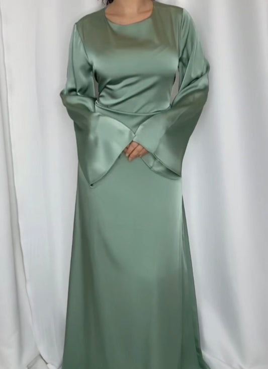 Simple satin abaya - Mint